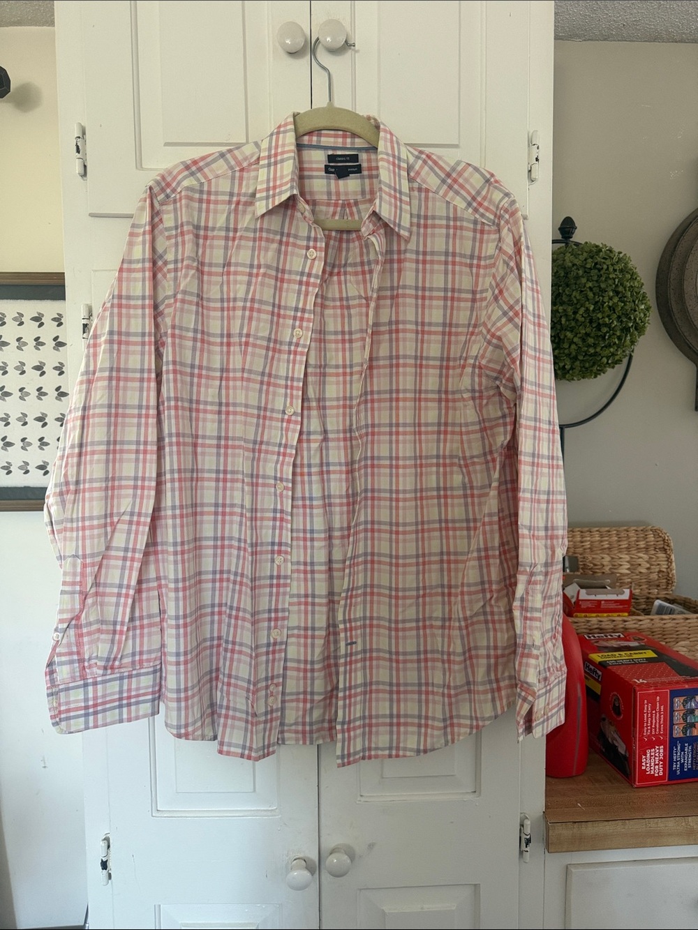 Gap Light Pink Plaid Cotton Button-Down Shirt